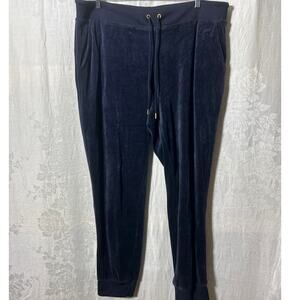 Juicy Couture Velour Pants XL Navy Blue Track Joggers Drawstring Y2K